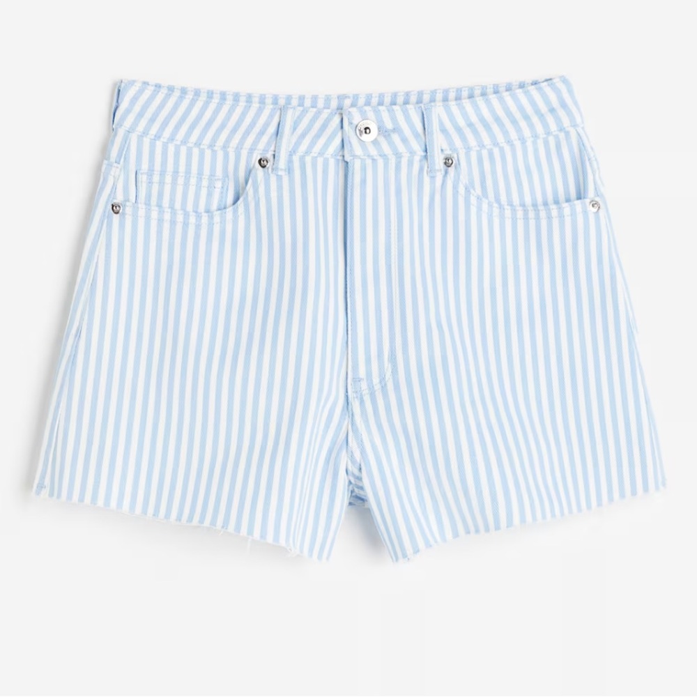 H&M High Waisted High Rise Blue White Striped Cutoff Twill Shorts Size 6